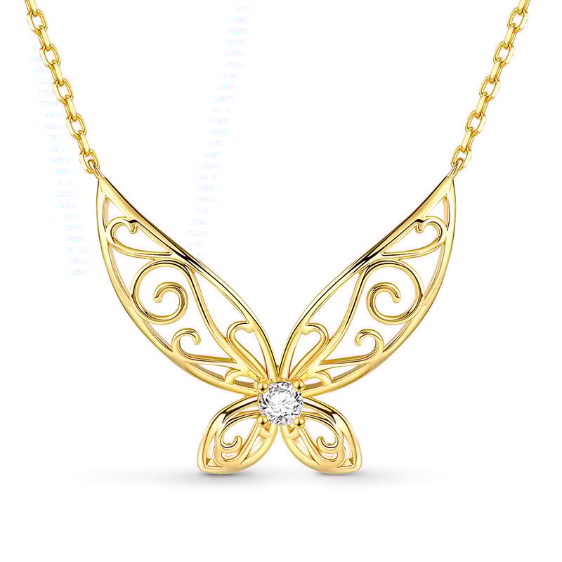 Jeulia Elf Wings Design Round Cut Sterling Silver Necklace