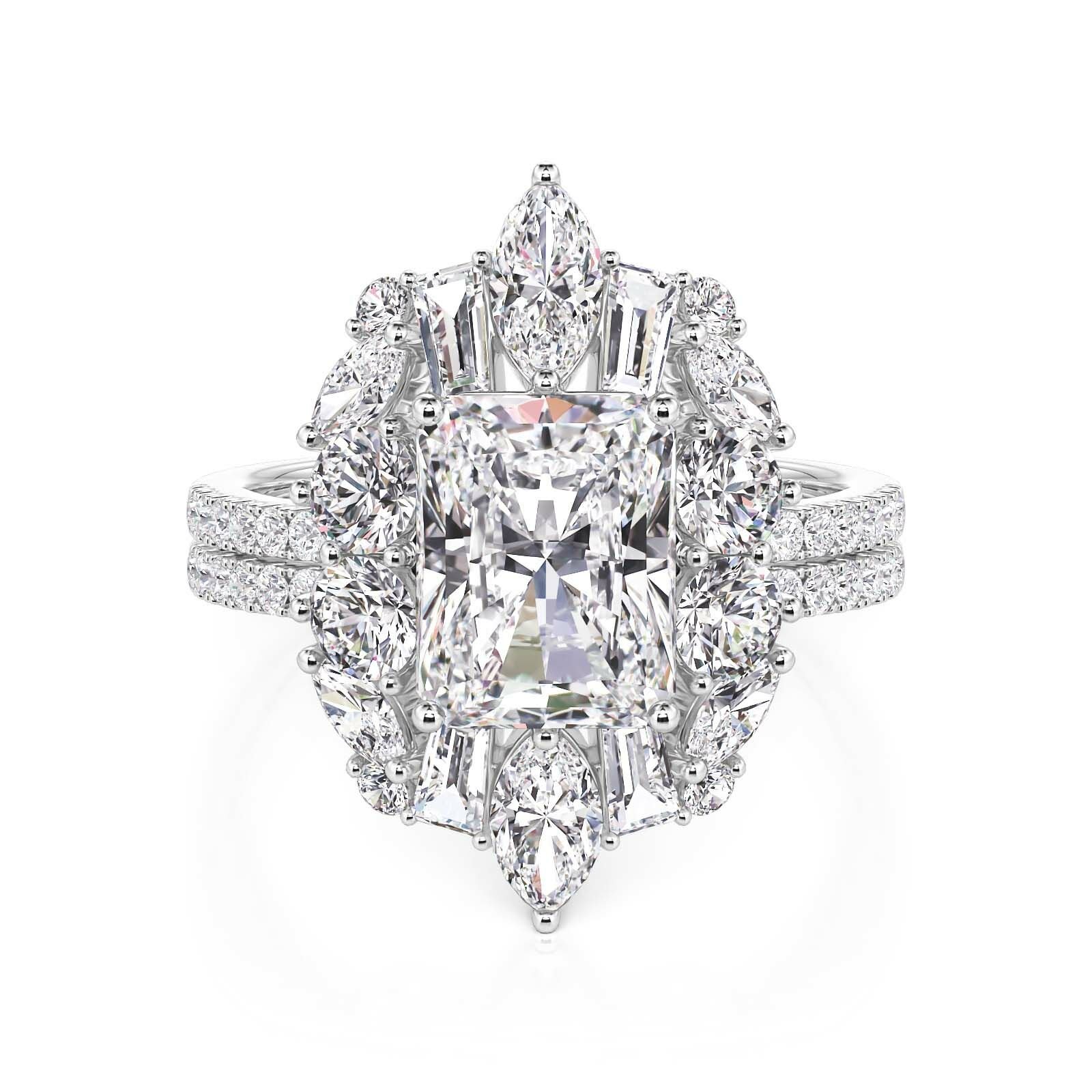 Jeulia Vintage Halo Engagement Ring Set Sterling Silver 2PCS