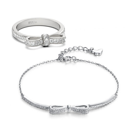 Jeulia Shiny Bowknot Sterling Silver Jewelry Set