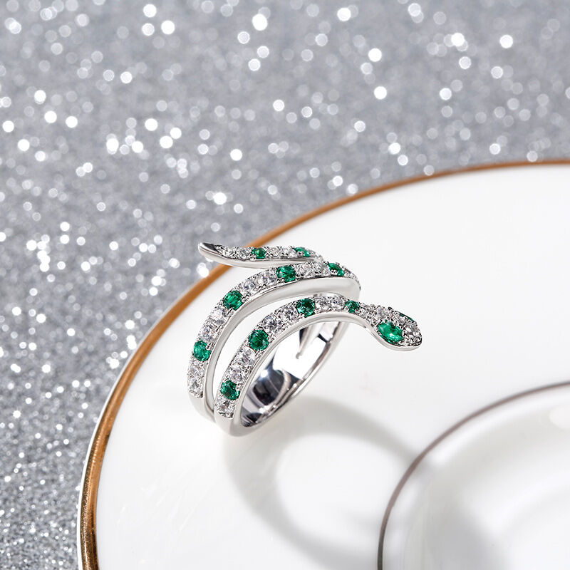 جوليا خاتم كوكتيل قطع دائري من الفضة الإسترليني بتصميم ثعبان