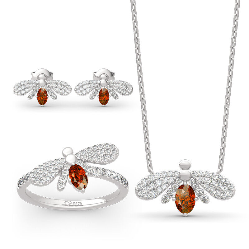 Jeulia "Natural Wonder" Firefly Design Oval Cut Sterling Silver Jewelry Set