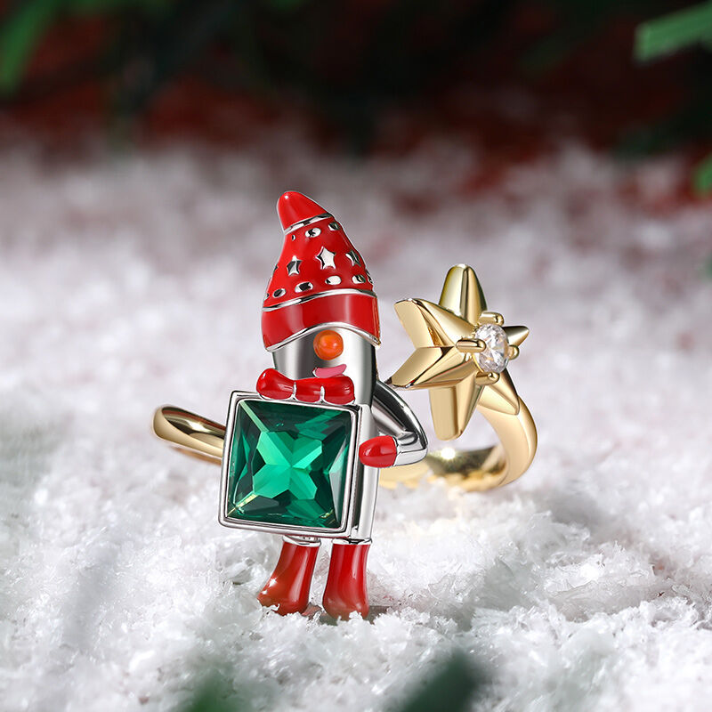 Jeulia "Dear Santa" Christmas Cute Cartoon Santa Claus Sterling Silver Ring