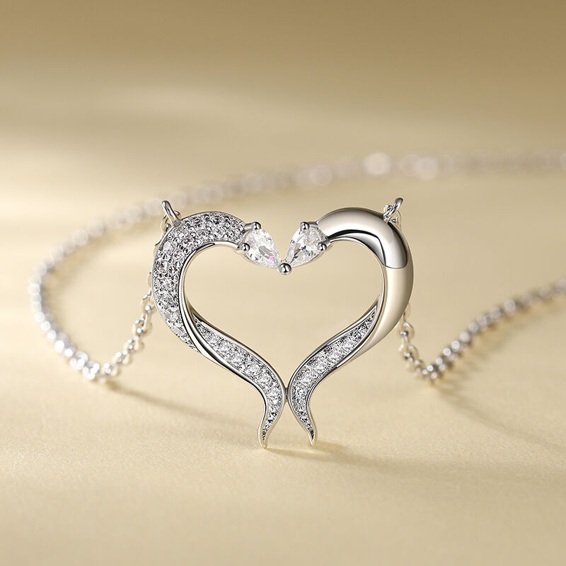 Jeulia "Fishes Dance" Heart-Shaped Sterling Silver Necklace