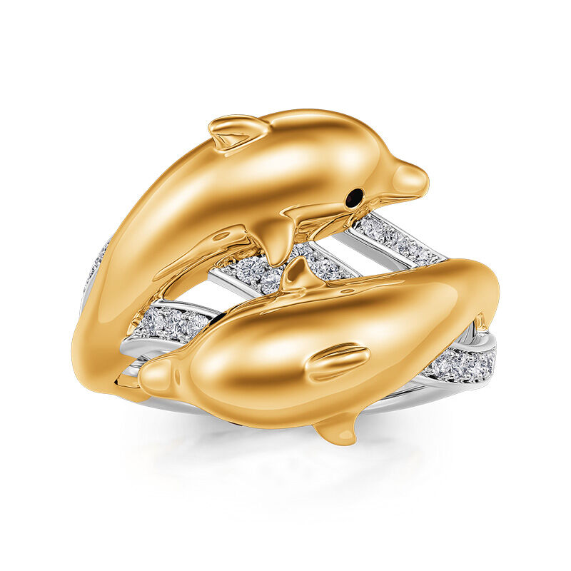 Jeulia "Golden Embrace" Two Dolphins Sterling Silver Ring