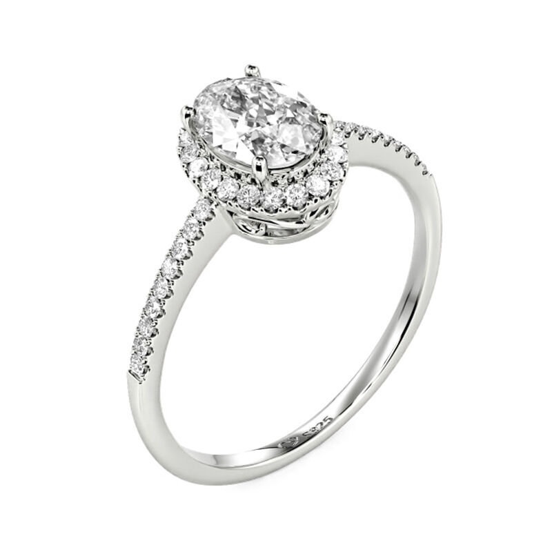 Jeulia Oval Cut Halo Sterling Silver Engagement Ring