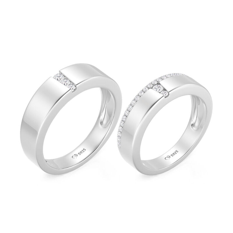 Jeulia Classic Round Cut Couple Rings Set Sterling Silver