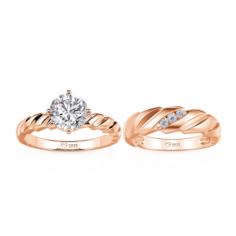 Jeulia Ensemble de Bagues Couple Coupe Ronde en Or Rose Tressé et Tordu