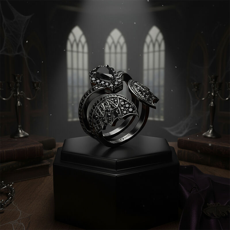 Jeulia Ensemble Unique de Bague de Fiançailles Cercueil de Chauve-souris Noire