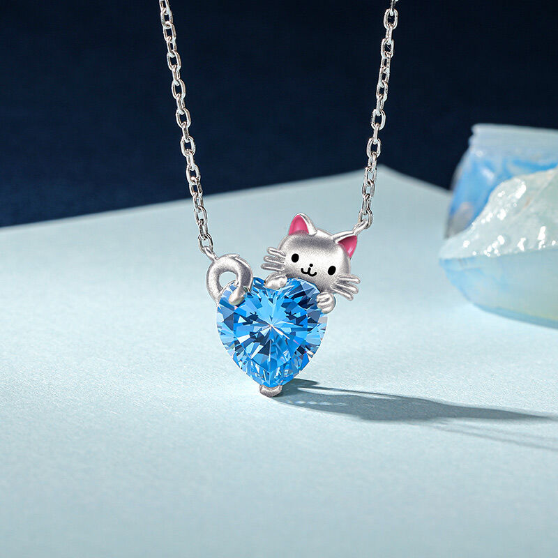 Jeulia Hug Me かわいい 猫 ハート ネックレス スターリングシルバー