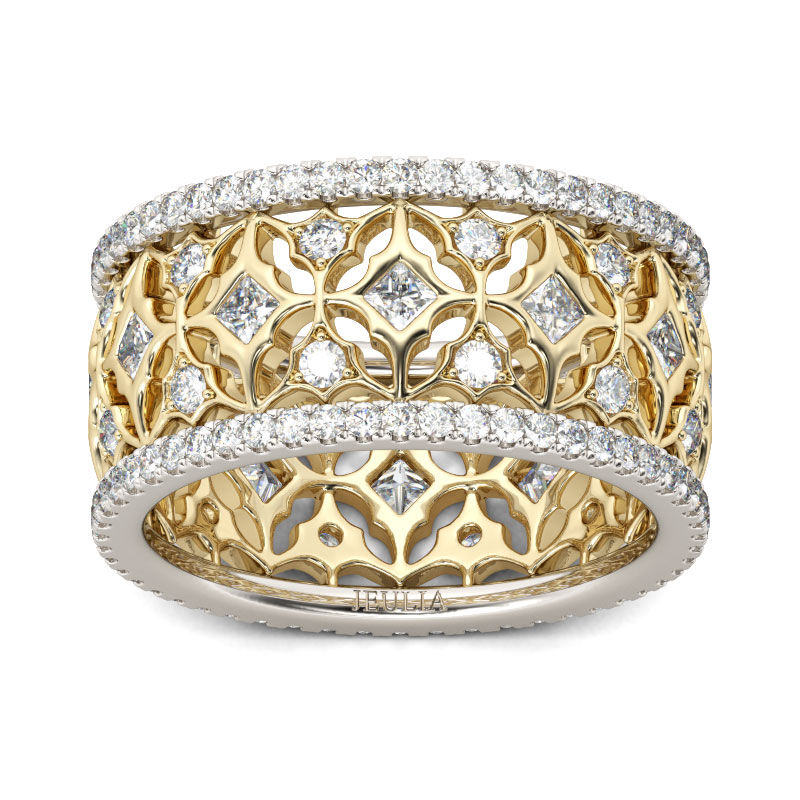 Jeulia Zweifarbiger Art Deco Sterling Silber Damen Ring Trauring