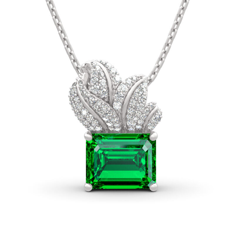Jeulia Leaf Design Emerald Cut Sterling Silver Necklace