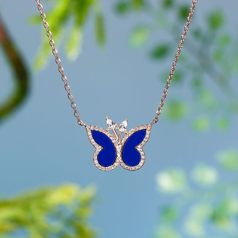 Jeulia Blauer Lapis Schmetterling Sterling Silber Halskette