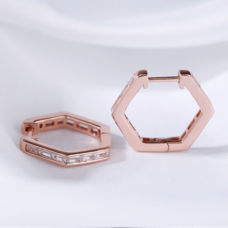 Jeulia Geometric Design Sterling Silver Hoop Earrings