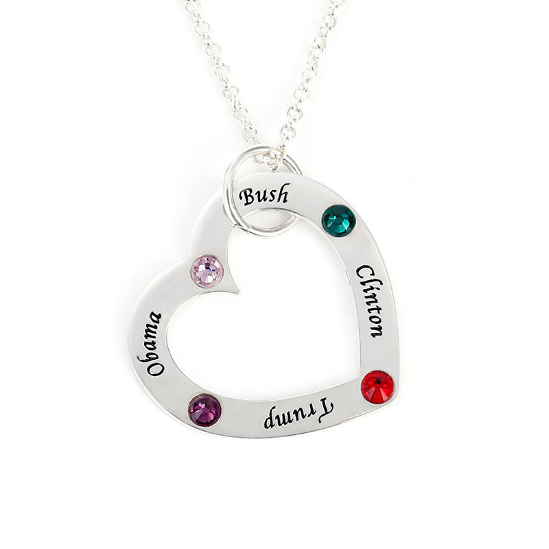 Jeulia Heart Family Necklace with Birthstones Sterling Silver