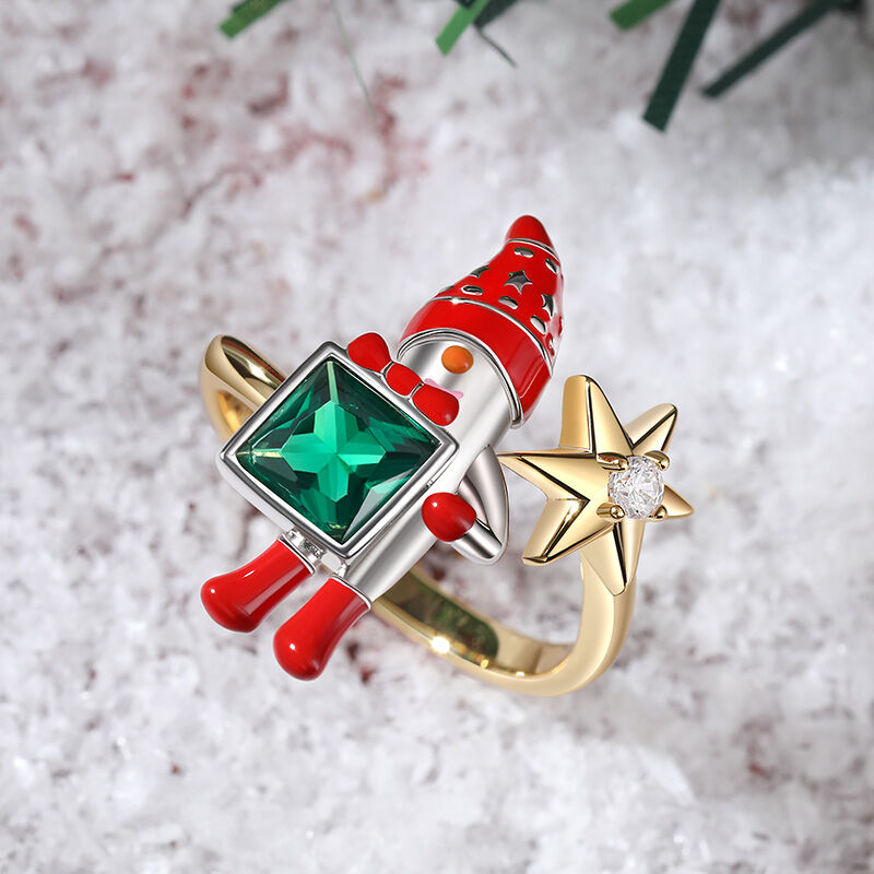 Jeulia "Dear Santa" Christmas Cute Cartoon Santa Claus Sterling Silver Ring