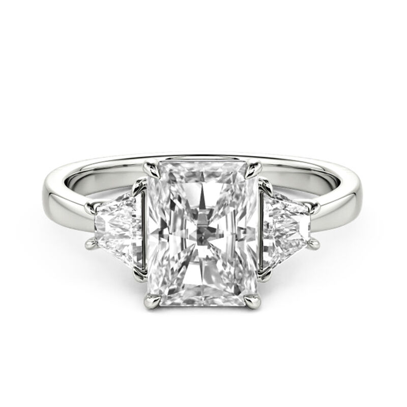 Jeulia Emerald Cut Three Stone Sterling Silver Engagement Ring