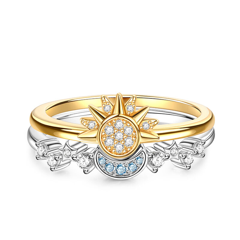 Jeulia Celestial Sun & Moon Sterling Silver Ring Set