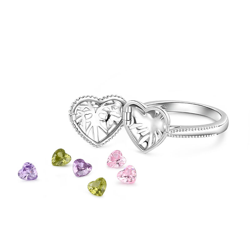 Jeulia Butterfly Caged Heart Sterling Silver Ring With Birthstones