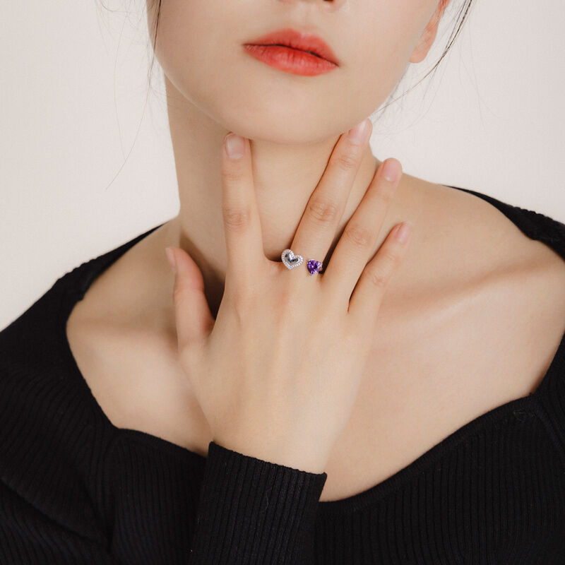 Jeulia Double Heart Sparkling Sterling Silver Ring