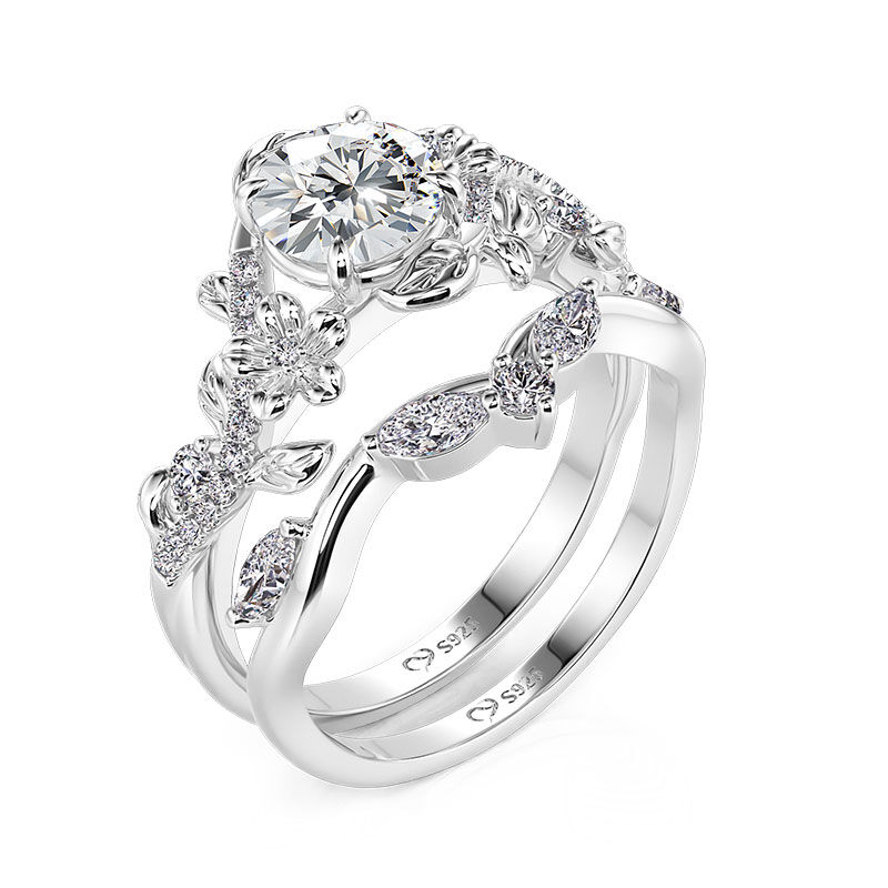 Jeuliaリング Jeulia Vine Flower Leaf Round Cut Bridal Ring Set 2PCS