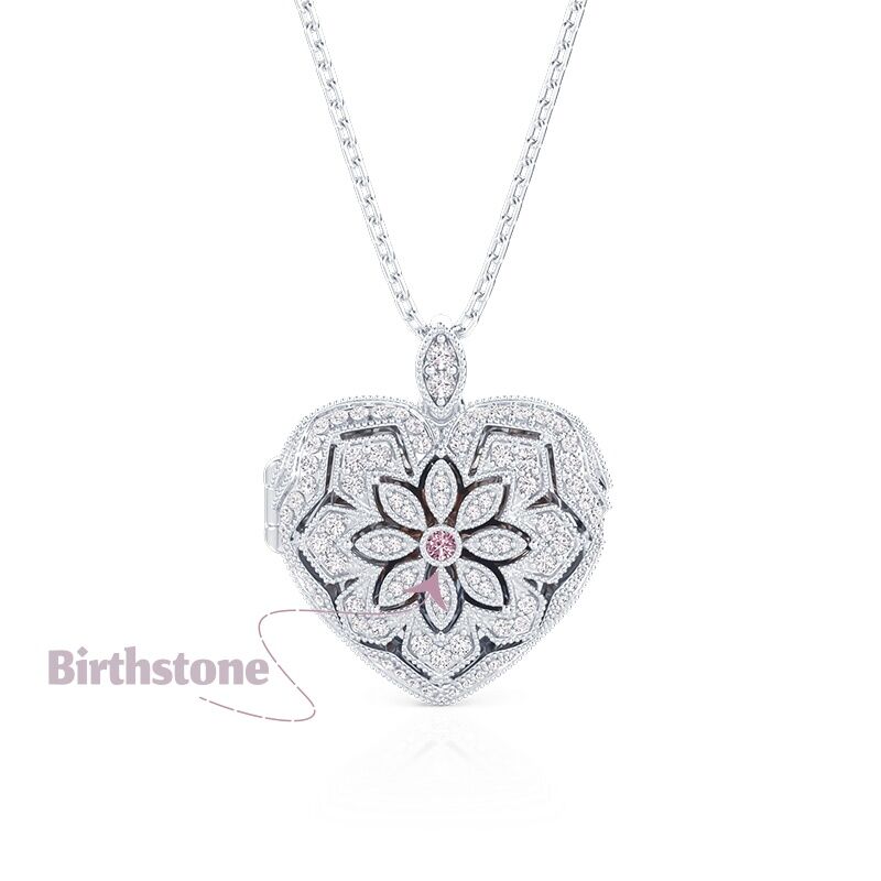 Jeulia Custom Birthstone Hollow Heart Photo Locket Necklace