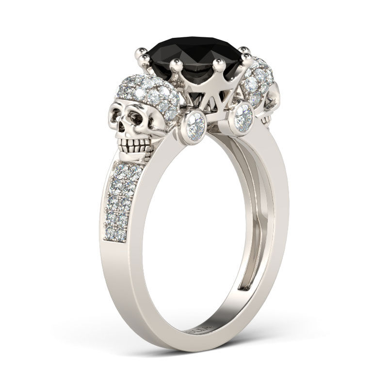 Jeulia Crown Round Cut Sterling Silver Skull Ring