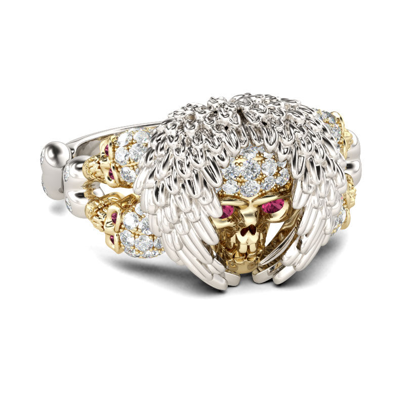 Jeulia Feather Round Cut Sterling Silver Skull Ring