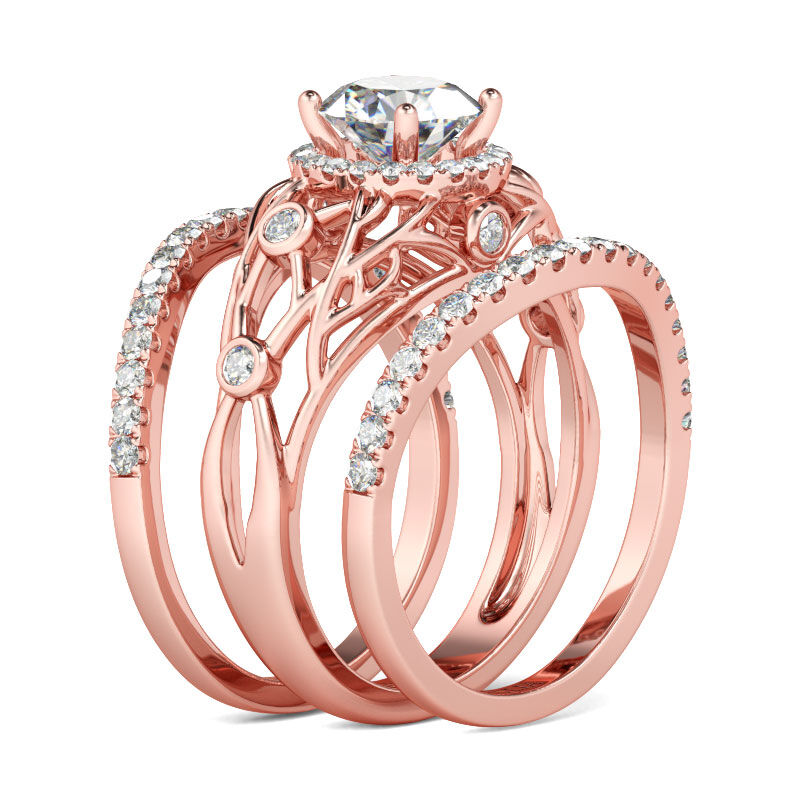 Jeulia 3PC Rose Gold Tone Round Cut Sterling Silver Ring Set