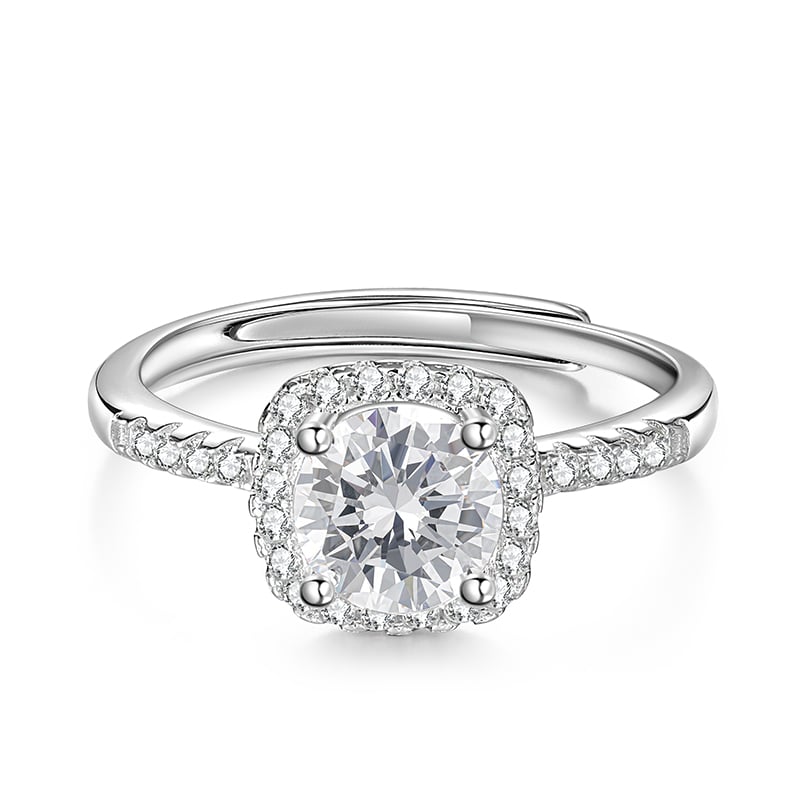 Jeulia Round Halo Engagement Ring Half Eternity Pave Setting Sterling Silver