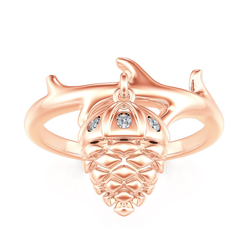 Jeulia "Lucky Acorn" Rose Gold Tone Sterling Silver Dangle Ring