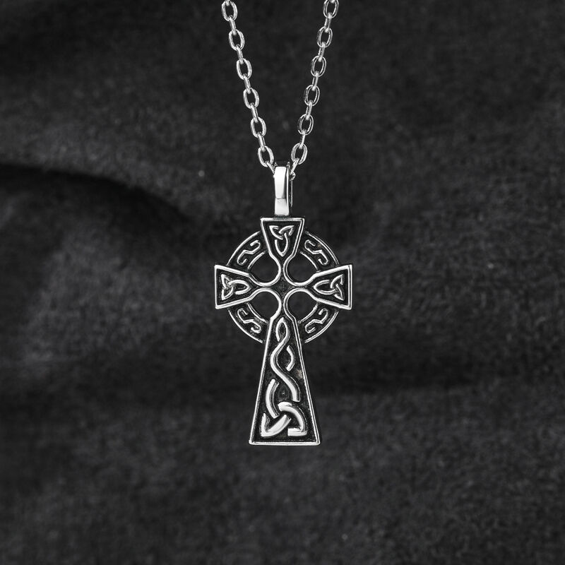 Jeulia "Celtic Trinity" Cross Sterling Silver Necklace