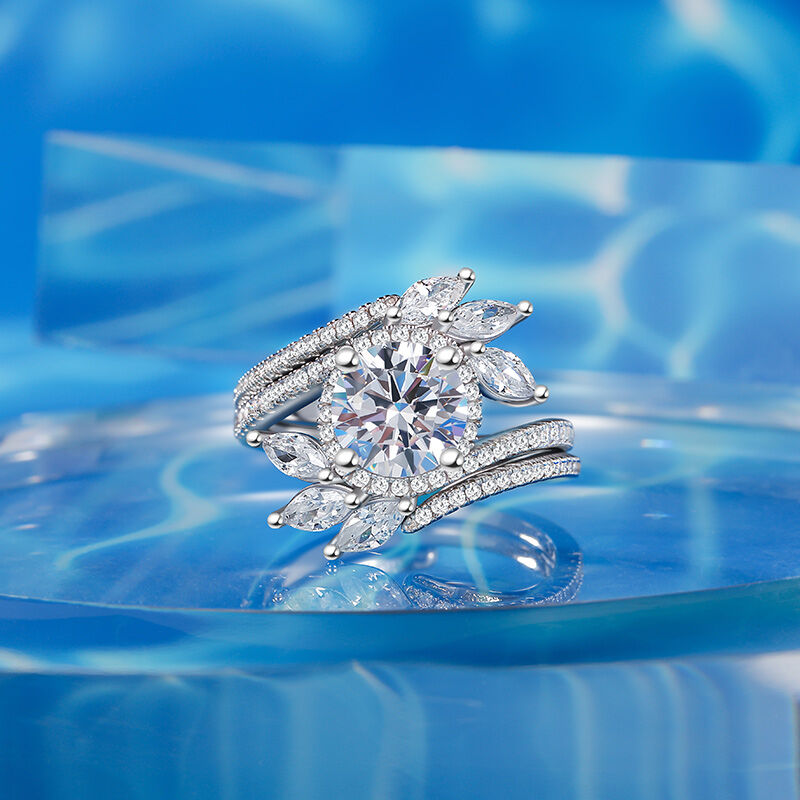 Jeulia Swirl Design Round Halo Engagement Ring Set