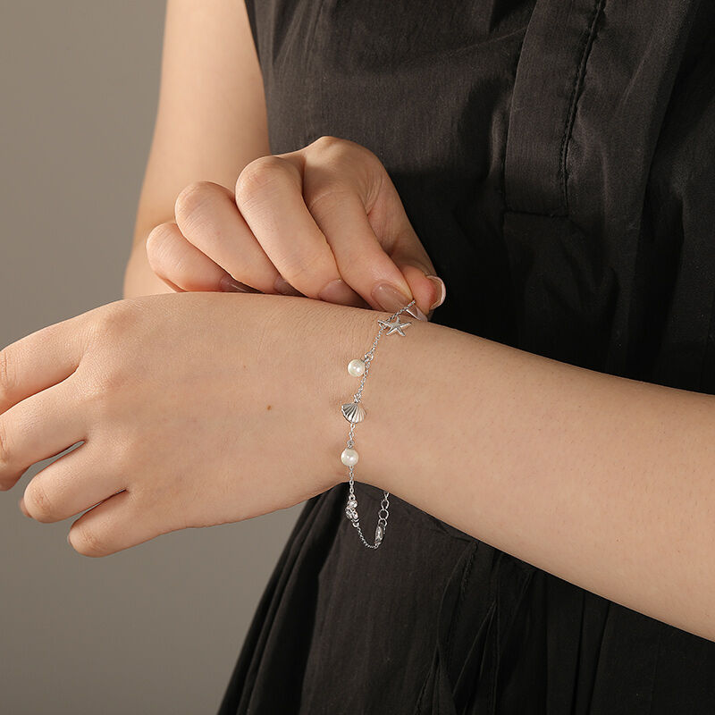 Jeulia Spiaggia Oceanica Bracciale Argentato con Ciondolo Perla