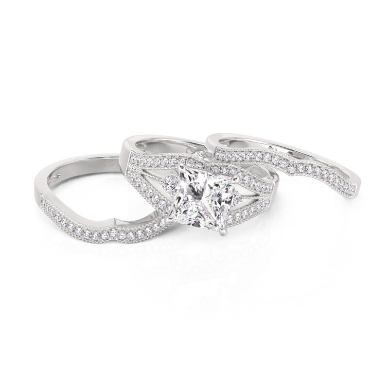 Jeulia Art Deco Princess Cut Bridal Ring Set 3PCS