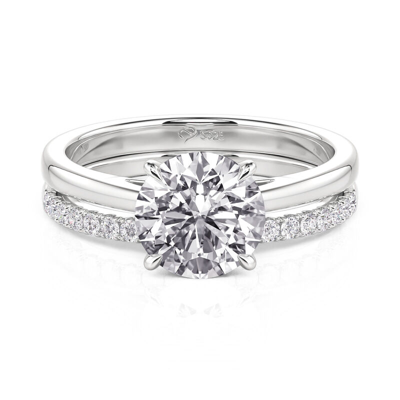 Jeulia Classic Round Cut Sterling Silver Ring Set
