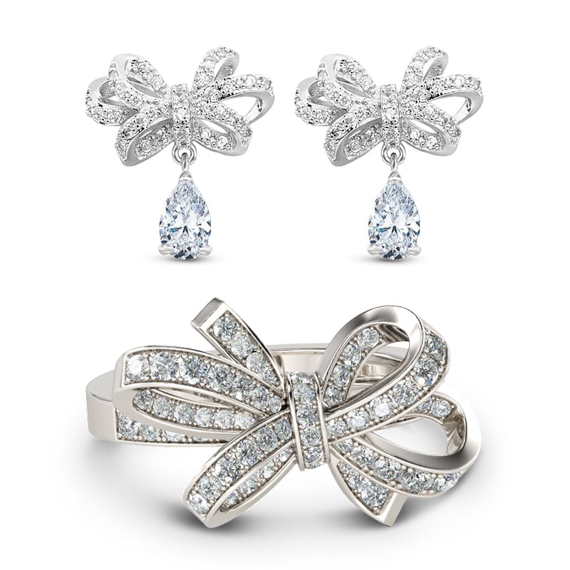 Jeulia Bowknot Sterling Silver Jewelry Set