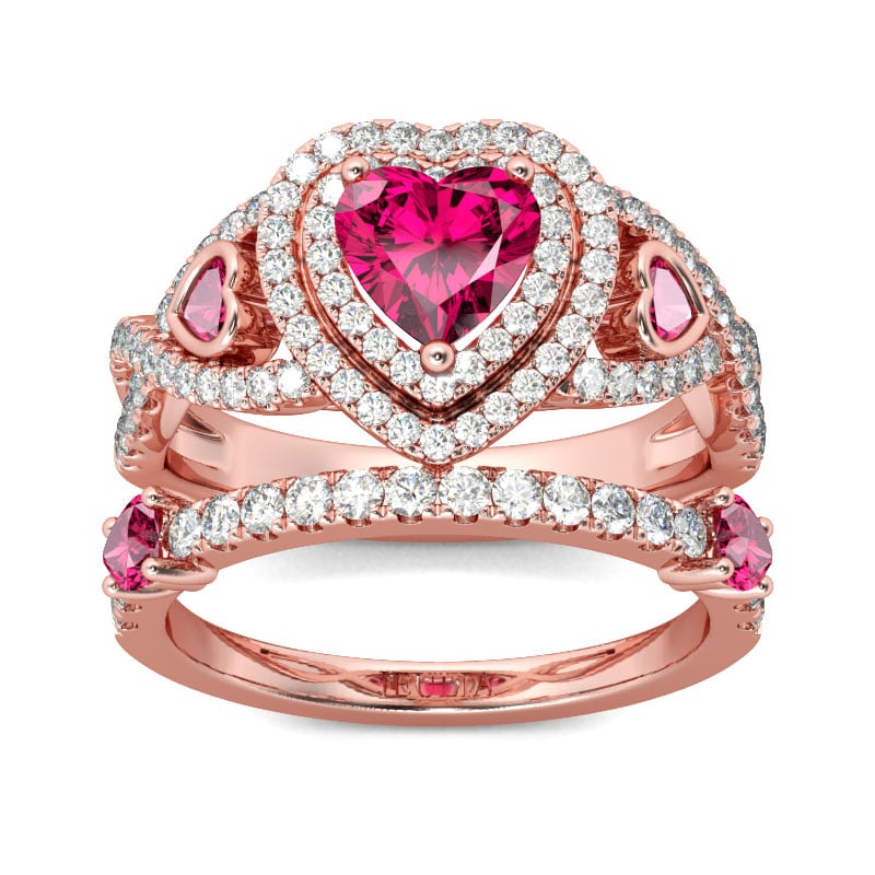 Jeulia Rose Gold Tone Heart Cut Sterling Silver Ring Set