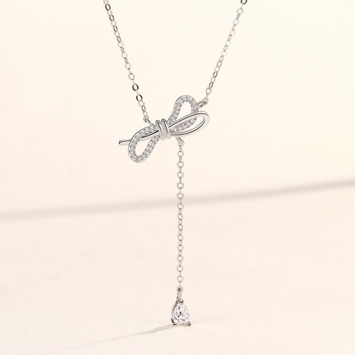 Jeulia "Romantic Reminder" Pear Cut Bowknot Sterling Silver Necklace