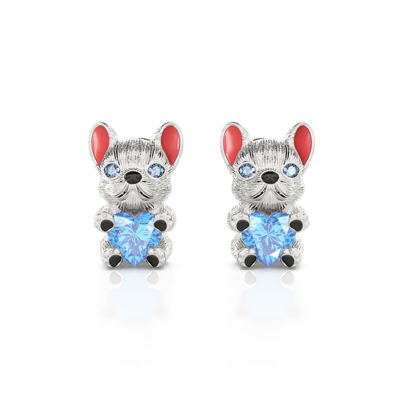 Jeulia Hug Me "Smart French Bulldog" Heart Cut Sterling Silver Earrings