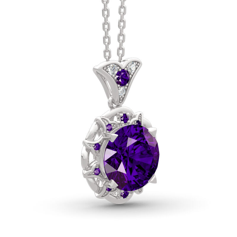 Jeulia Amethyst Flower Round Cut Sterling Silver Necklace