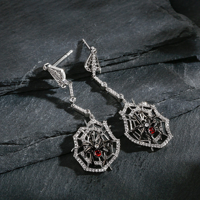 Jeulia "Web of Death" Spider Web Two Tone Sterling Silver Earrings