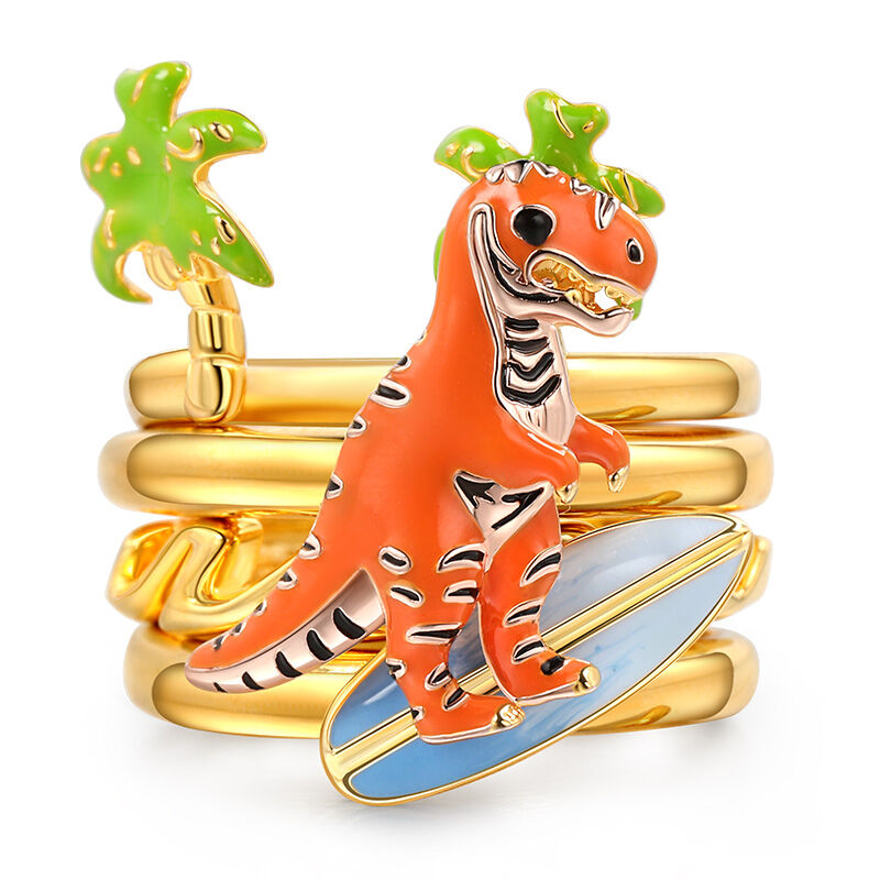 Jeulia T-Rex Surfer Sterling Silver Stacking Ring