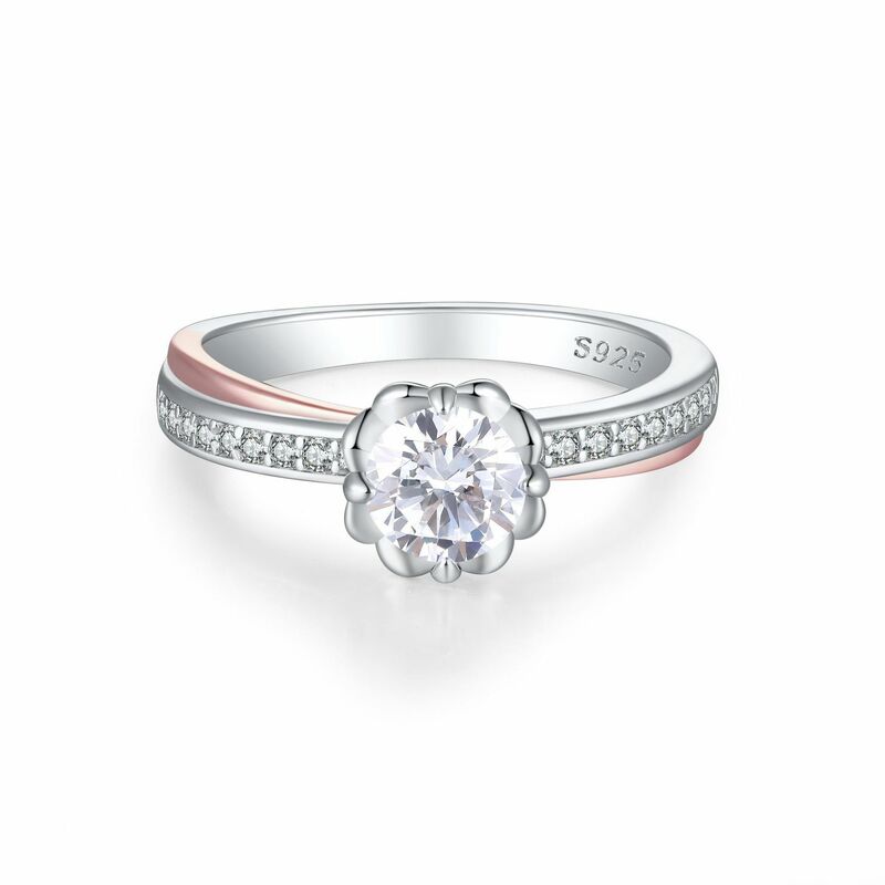 Jeulia Twist Flower Promise Ring Sterling Silver