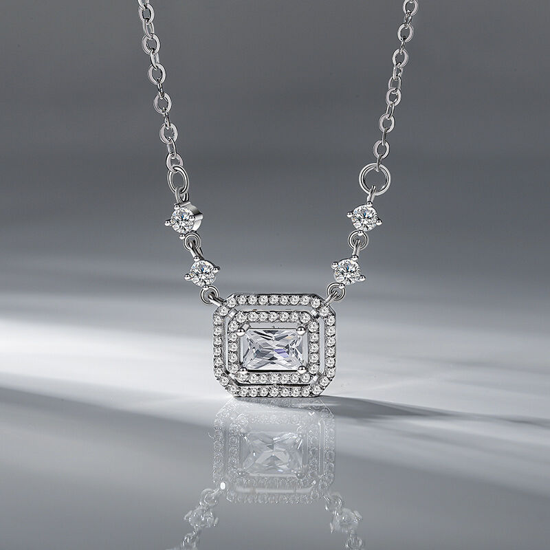 Jeulia Classic Double Halo Necklace Sterling Silver