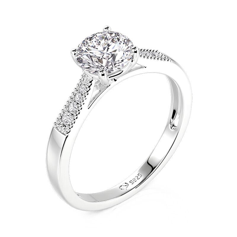 Jeulia Reverse Tapered Beaded Round Solitaire Engagement Ring