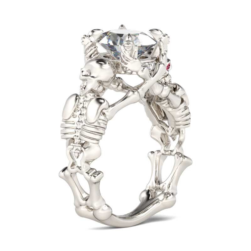 Jeulia Skeleton Oval Cut Sterling Silver Skull Ring