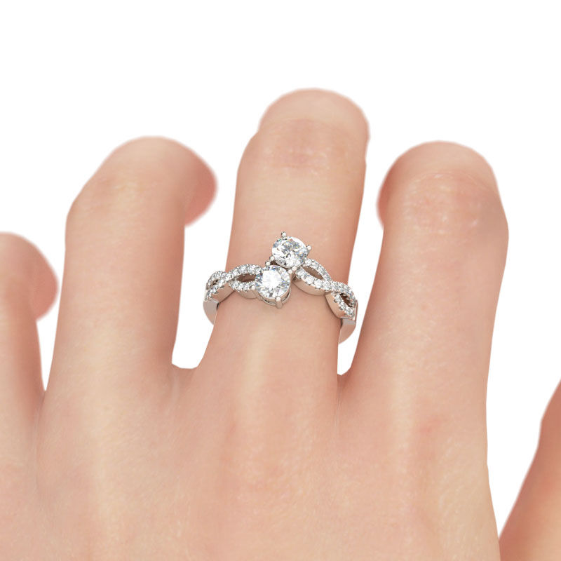 Jeulia Two-stone Twist Round Cut Sterling Silver Engagement Ring