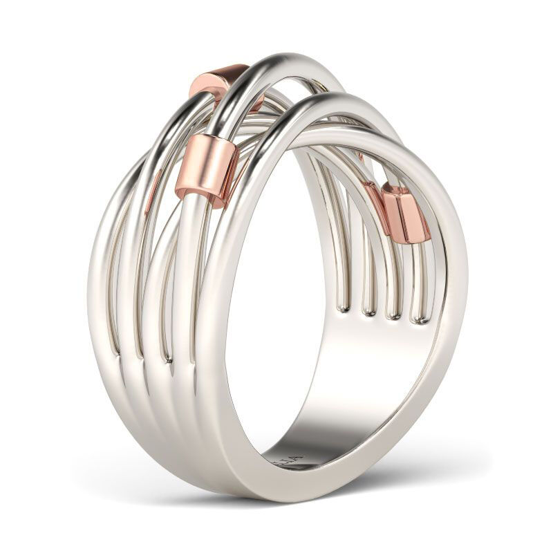 Jeulia Two Tone Crossover Sterling Silver Ring