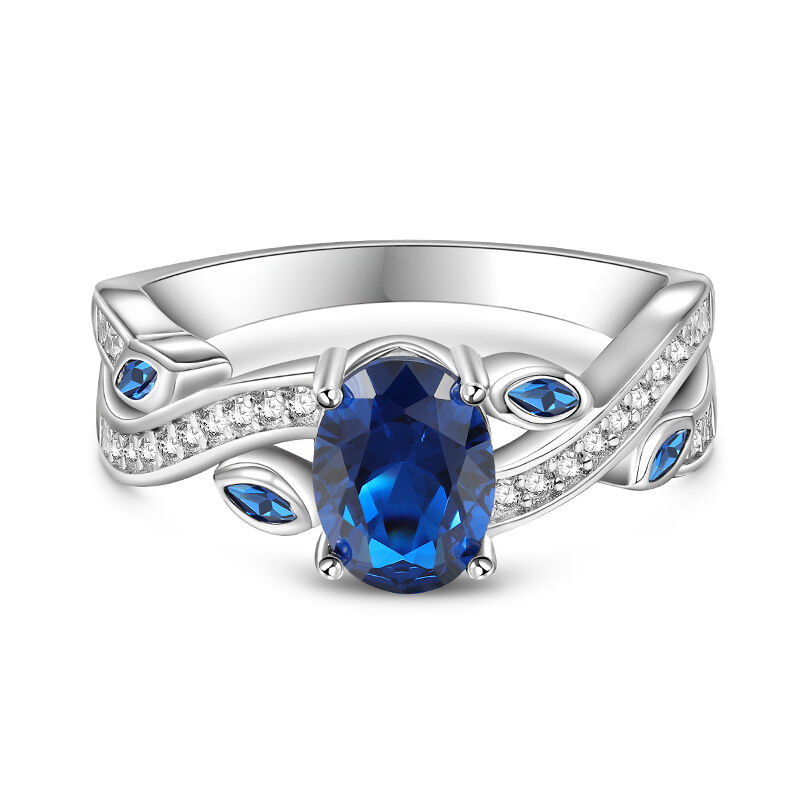 Jeulia Twist Leaves Blue Sapphire Engagement Ring Sterling Silver