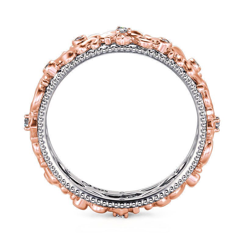 Jeulia Anello da Donna con Incisione Floreale Bicolore in Argento Sterling